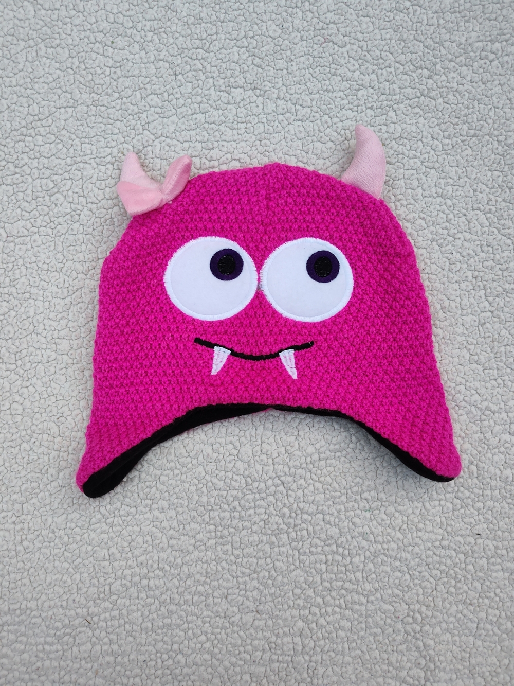 Pink Monster Earflap Beanie Hat - Fun Fleece-Lined Design